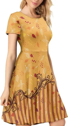 Vista 2 de Vestido de Halloween para mujer, manga corta, acampanado, vestido de cóctel, color naranja