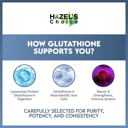 Vista 7 de HAZEL'S Choice Glutatión liposomal 500 mg 90 geles blandos Sin OMG, sin lactosa Formato de gel suave