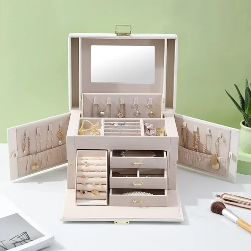 Vista 3 de DerBlue Joyero joyero organizador de joyas para mujer organizador de joyas de cuero sintético grande organizador de joyas de cuero sintético gran