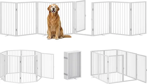 Vista 9 de Vantas - Puerta para perros plegable e independiente extra ancha con puerta, 80 x 24 pulgadas, color negro