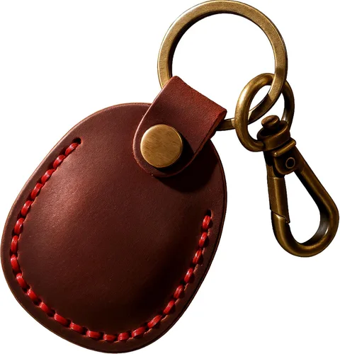 Vista 9 de Llavero de Airtag de cuero genuino, llavero portátil de Air tag con anillos para llaves, funda de cobertura oculta completa compatible con Airtag