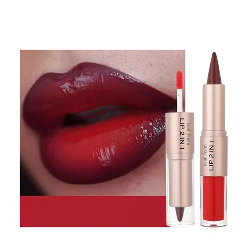 Vista 88 de BAISEN DIARY 2 en 1 doble punta mate delineador de labios y brillo de labios, lápiz combinado de labios marrón nude degradado, delineador de labios