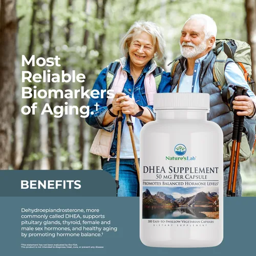 Vista 3 de Nature's Lab Suplemento DHEA de 50 mg, promueve niveles hormonales equilibrados, energía saludable y mayor claridad mental* - 300 cápsulas