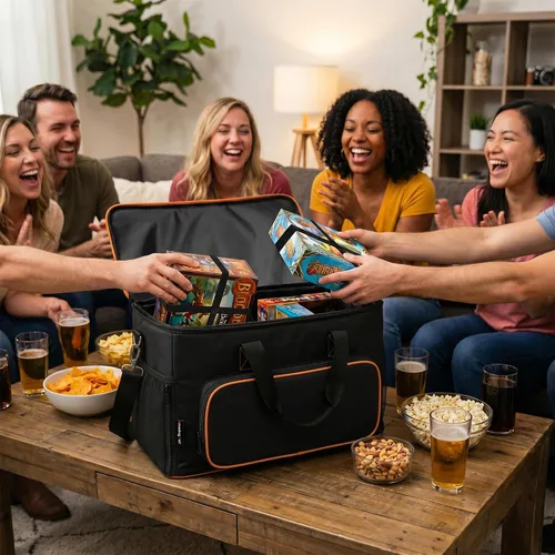 Vista 7 de Bolsa de juego de mesa con múltiples bolsillos, bolsa convertible y transporte de hombro, incluye 5 bandas elásticas para caja, 20.5 x 12.6 x 12.6