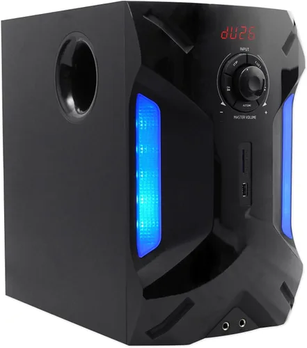 Vista 5 de Rockville HTS56 Sistema de cine en casa de 1000W de 5.1 canales, Bluetooth, USB, subwoofer de 8", efectos de luz LED, control remoto, entrada
