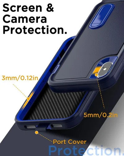 Vista 6 de AICase Funda para iPhone X/XS con soporte integrado con protector de pantalla de vidrio, protección contra caídas de alta resistencia, cuerpo