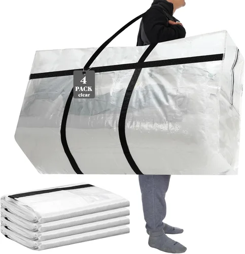 Vista 46 de 4 Piezas Bolsas de Mudanza Grandes con Cremallera y Asas Bolsas de Lona Tipo Duffle Plegables de Almacenamiento Extra Resistentes Extra Grandes