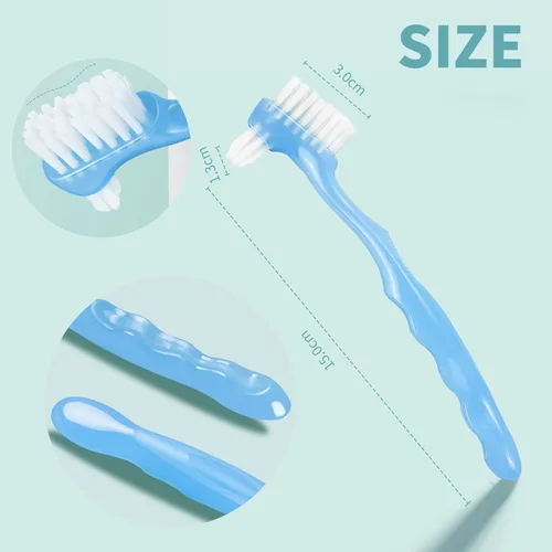 Vista 4 de Cepillo de dientes pequeño para dentaduras postizas, cerdas multicapas, mango de goma ergonómico para limpieza de dientes falsos