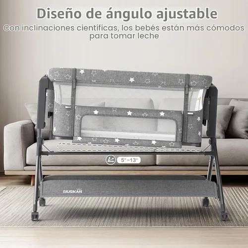 Vista 5 de BIUSIKAN Moisés de bebé 3 en 1, moisés mecedora para dormir junto a la cama con colchón cómodo y malla transpirable, 6 alturas ajustables y ruedas