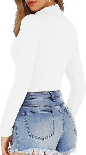 Vista 3 de MANGOPOP Body de manga larga para mujer con cuello de tortuga simulado acanalado
