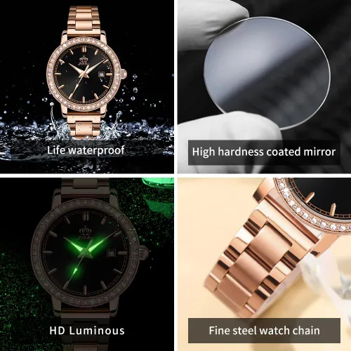 Vista 4 de Fate Love Relojes para mujer, juego de collar de movimiento de cuarzo japonés, conjunto de joyas de corazón, impermeable, 100 pies, analógico, reloj