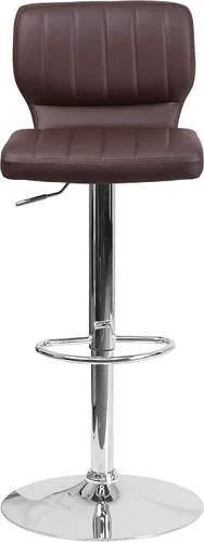 Vista 8 de Flash Furniture Taburete de bar de altura ajustable de vinilo marrón contemporáneo con respaldo vertical y base cromada