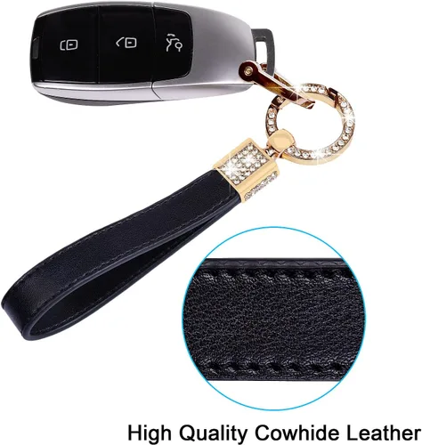 Vista 3 de Wisdompro Llavero de cuero genuino para automóvil, portallaves universal brillante para llavero FOB de cuero para mujeres, para llaves de automóvil