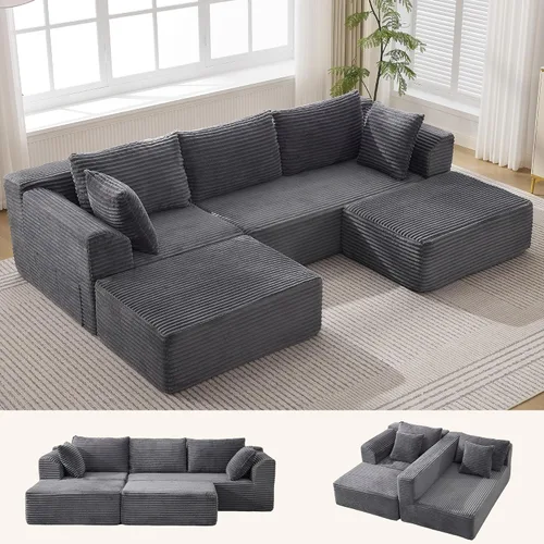 Vista 16 de Korser - Sofá modular modular en forma de L de 110 pulgadas con diván, cómodo sofá de pana sin hueso con asiento profundo y bolsillos laterales
