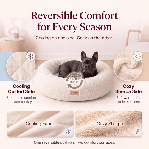 Vista 7 de Cama refrescante y calmante para perros grandes – Cama ortopédica redonda de espuma viscoelástica para aliviar la ansiedad y apoyo