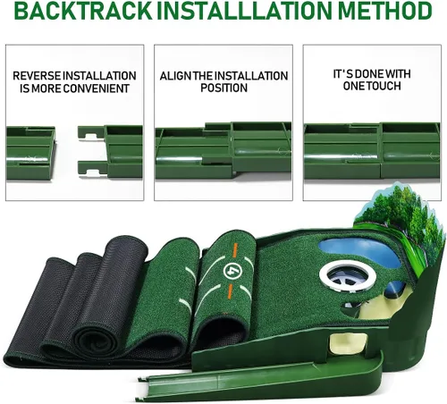 Vista 6 de Alfombrilla de golf verde para interiores y exteriores con retorno de pelota y 3 agujeros, mejora la precisión y la velocidad, duradero, resistente