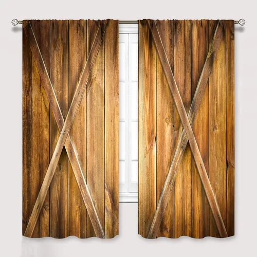 Vista 17 de Cortinas rústicas para dormitorio, puerta de granero antigua, tablero de madera, cortinas para sala de estar, madera rural dura, estilo rural