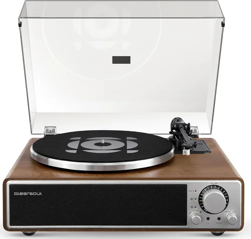 Vista 7 de QLEARSOUL ONE-Q - Tocadiscos de vinilo (negro), tocadiscos HiFi todo en uno con altavoces integrados, Bluetooth 5.4, preamplificador phono, cartucho
