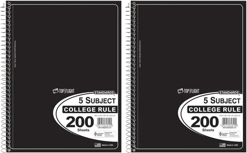 Vista 4 de Top Flight Estándares 5 sujetos cuaderno encuadernado con alambre, 200 hojas, 3 agujeros perforados, regla universitaria, 10.5 x 8 pulgadas, 1