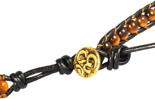 Vista 3 de TUMBEELLUWA - Pulsera de piel tejida bohemia con piedras de cristal curativo