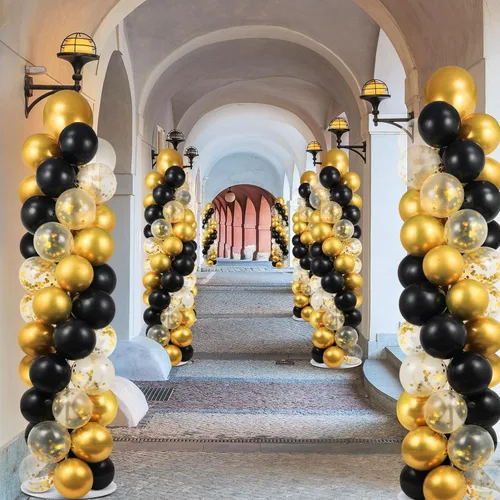 Vista 6 de Kit de 2 soportes de columna de globos con 100 globos, soporte de torre de globos ajustable de verano con bases para piso, arco de columna de globos