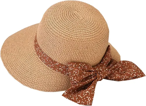 Vista 4 de Sombreros de playa de ala ancha para mujer, protección UPF 50+, sombrero de paja plegable para verano Beige