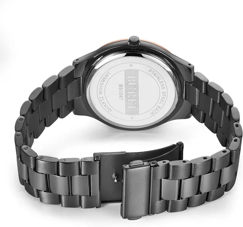 Vista 6 de BUREI Relojes de pulsera para hombre, relojes analógicos de cuarzo de acero inoxidable para hombre