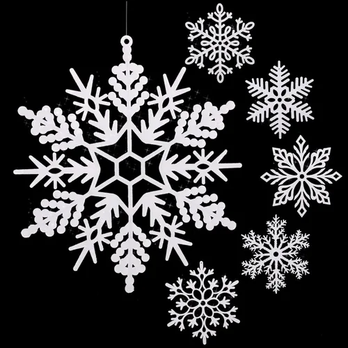 Vista 8 de Sratte Paquete de 12 adornos de copos de nieve grandes con purpurina de 12 pulgadas, decoración gigante de plástico para colgar en invierno