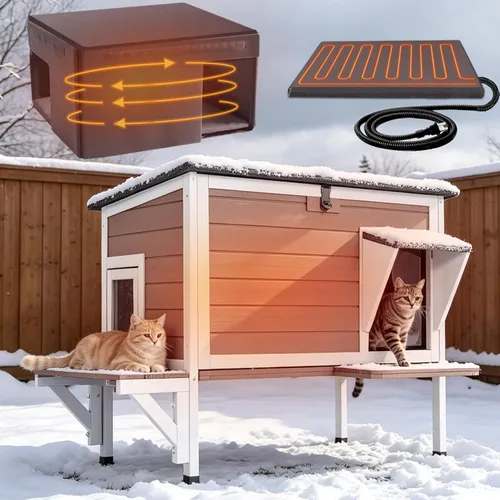 Vista 15 de GUTINNEEN Heated Outdoor Cat House Weatherproof, Insulated Liner, Outside