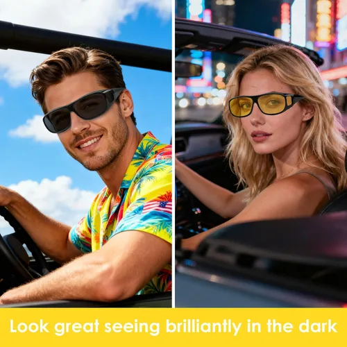 Vista 2 de Lentes de conducción nocturna para hombres y mujeres, lentes polarizados antirreflejos, lentes de visión nocturna polarizados envolventes, lentes