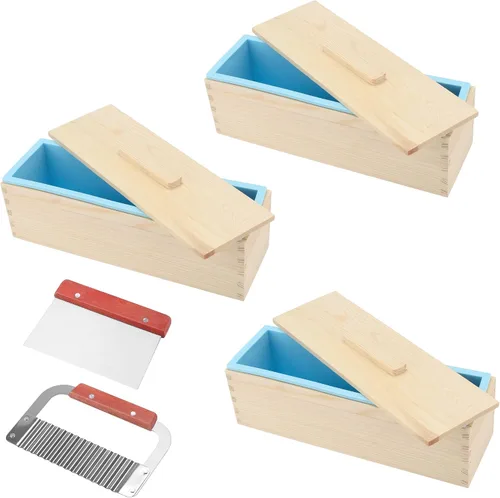 Vista 13 de ZOENHOU Paquete de 2 moldes de jabón azules de 42 onzas con 2 tapas, kit de moldes de silicona rectangulares flexibles para hacer jabón con caja