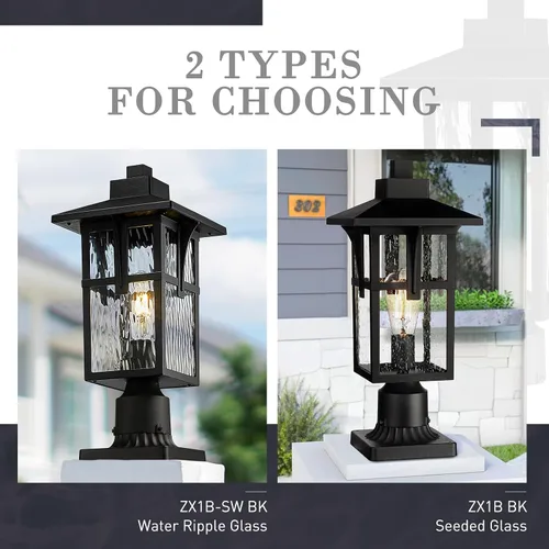 Vista 7 de zeyu ZX1P-SW BK - Luz de poste para exteriores de 16.7 pulgadas, lámpara de poste para camino de jardín, aluminio fundido a presión con vidrio
