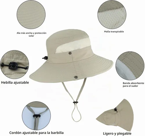 Vista 5 de Sombrero de sol al aire libre para mujer, protección solar, malla de secado rápido, UPF 50+ (tamaño ajustable)