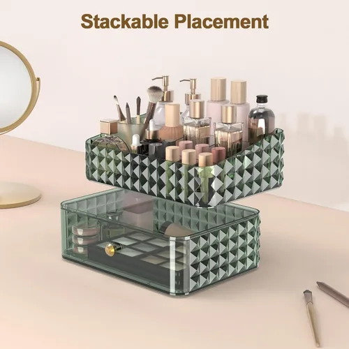 Vista 2 de Organizador de Maquillaje para Tocador, Organizador de Cosméticos Apilable y Almacenamiento, Estuches de Exhibición de Cosméticos con 1 Cajón y 1
