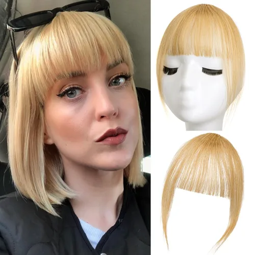 Vista 11 de Flequillo con clip, extensiones de cabello humano 100 % real, flequillo con clip para mujer, extensiones curvadas para uso diario