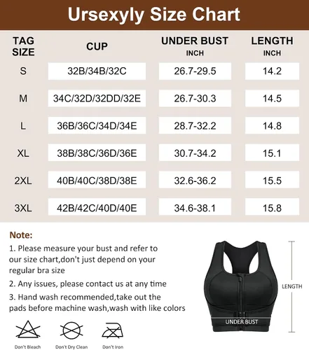 Vista 6 de URSEXYLY Sujetadores deportivos con cremallera frontal para mujer, brasier de yoga acolchado extraíble de alto soporte para fitness, entrenamiento