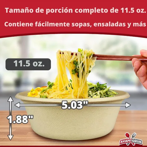 Vista 4 de Cuencos apilables de 11.5 onzas, a prueba de fugas, compostables, paquete de 25 unidades, resistentes y a base de plantas, aptos para microondas
