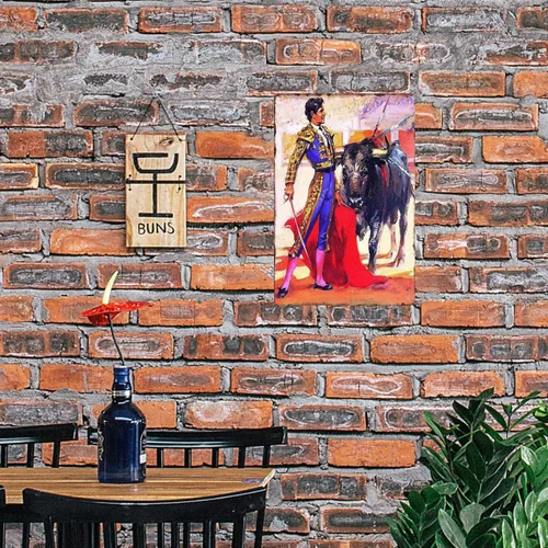 Vista 6 de Letrero de metal retro con diseño de vaquero español, estilo vintage México, cueva de hombre, accesorios de arte clásico para arena, sala