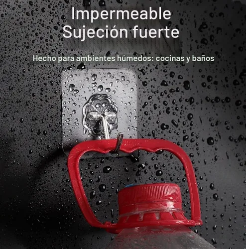 Vista 3 de Gancho adhesivo de pared, juego de ganchos autoadhesivos resistentes y engrosados, 16 piezas, carga máxima de 33 libras, transparente, impermeable