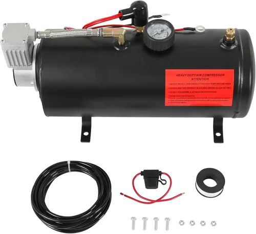 Vista 9 de Kit de bocinas de tren de 150DB con 4 trompetas, súper fuerte con compresor de aire de 150 PSI 12V, tanque compresor de bocina de aire