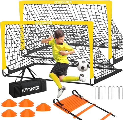 Vista 8 de Porterías de fútbol para niños para el patio trasero, juego de 2 porterías de fútbol de 6 x 4 pies para niños con red de fútbol, 10 conos de fútbol