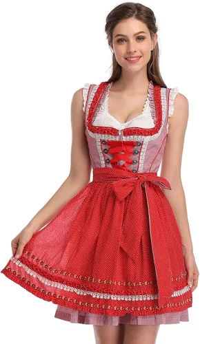Vista 22 de GloryStar Vestido de cerveza de tirolesa alemana para mujer, disfraz de 3 piezas para el festival de carnaval bávaro del Oktoberfest 2 piezas - azul