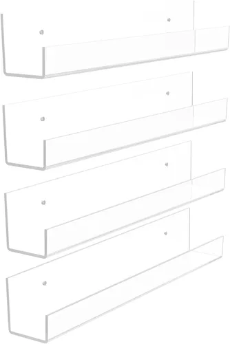 Vista 10 de Paquete de 4 estantes acrílicos para almacenamiento de pared, estantes flotantes de 15 pulgadas para niños, estante de exhibición para baño