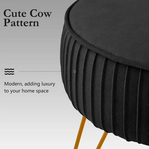 Vista 3 de Taburete de tocador de terciopelo, silla redonda de maquillaje con patas de metal ajustables y asiento acolchado suave, taburete otomano