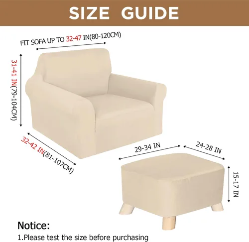 Vista 2 de HunnmingRe Juego de fundas para silla y otomana, funda de cojín en forma de T, de seda de leche, protector de muebles, sofá suave para sillón