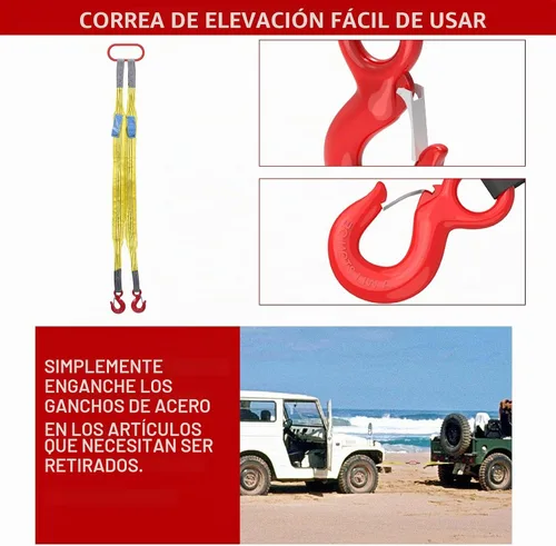 Vista 4 de Correas de elevación con ganchos, 3.3 pies de brida de dos patas de tela, capacidad de 13227 libras, correas de aparejo de correas de poliéster