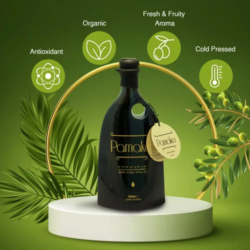 Vista 8 de Pamako Aceite de oliva orgánico de montaña monovarietal ultra premium 16.9 fl oz Cosecha 2021 Evoo orgánico prensado en frío de Grecia
