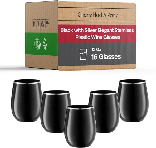 Vista 2 de Smarty Had A Party Vaso de vino de plástico, vasos desechables sin tallo de 12 onzas, elegantes vasos a granel para bodas, cumpleaños y todas
