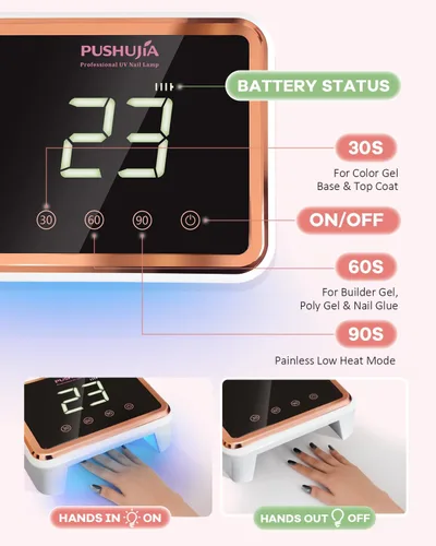 Vista 3 de Lámpara de uñas LED UV recargable profesional, secadora de uñas UV inalámbrica para esmalte de gel con 3 ajustes de temporizador (30/60/90s), sensor