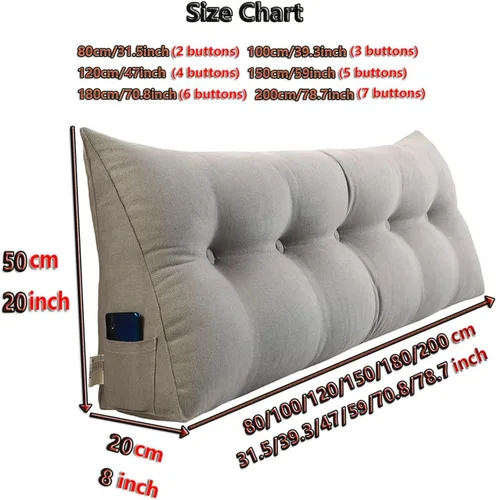 Vista 7 de EORNOW Almohada triangular para cabecero, cojín largo para respaldo de cabecero, cojín grande desmontable, almohada de lectura con funda extraíble